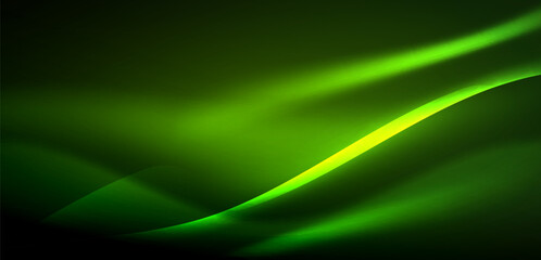 Obraz premium Dynamic waves in ethereal glow of neon lights. Concept merges fluidity of motion with vibrant allure of neon, crafting entrancing backdrop that embodies both vitality and futuristic sophistication