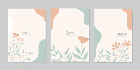 abstract book cover mockup layout design with hand drawn floral decorations. size A4 For notebooks, planners, brochures, books, catalogs.