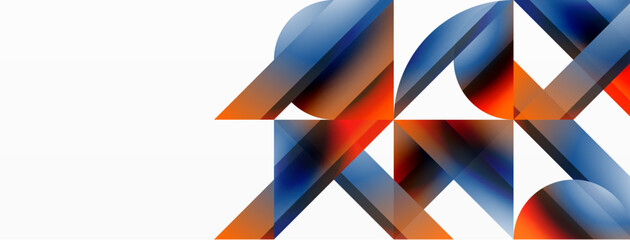 Gradient color triangles and circles on white. Dynamic blend creating captivating visual impact. Geometric background for digital designs, presentations, website banners, social media posts