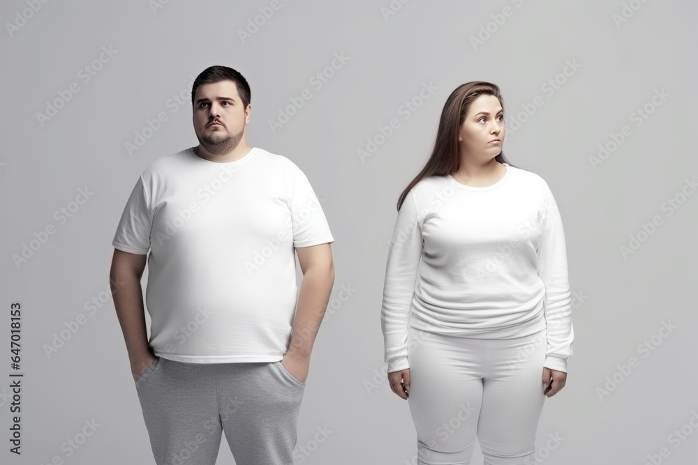 Wall mural Overweight couple in white home clothes after an argument