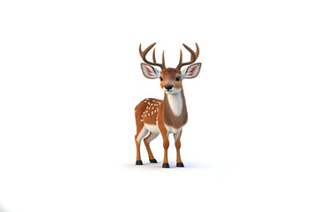 3D animation character style deer posing on an isolated empty white background - Generative AI