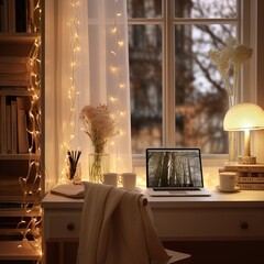 a copper wire small light string on the desktop
