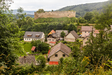 Fototapeta na wymiar Lansperk village under Lansperk castle ruin, Czech Republic