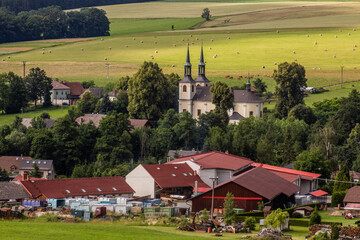 Fototapeta na wymiar Aerial view of Orlice church in Letohrad, Czech Republic