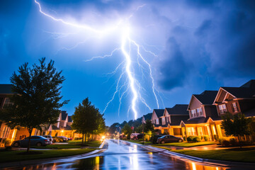 Lightning striking a residential neighborhood