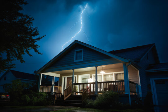 Lightning striking a house