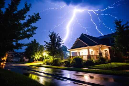 Lightning striking a residential neighborhood