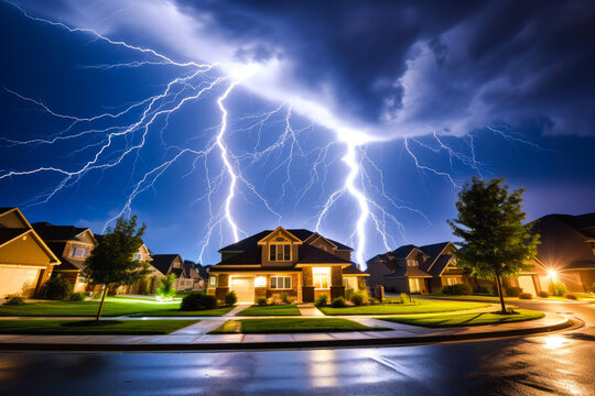 Lightning striking a residential neighborhood