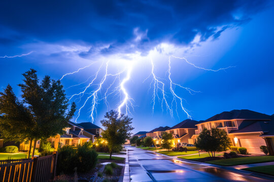 Lightning striking a residential neighborhood