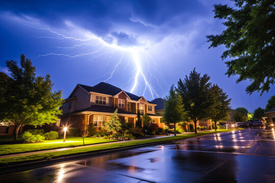 Lightning striking a residential neighborhood
