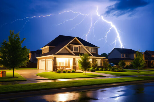 Lightning striking a residential neighborhood