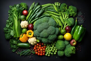 many different vegetables and fruits arranged together