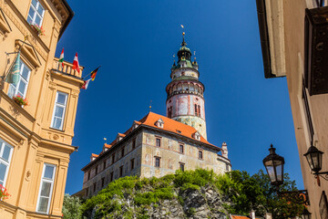 Fototapeta na wymiar Tower of Cesky Krumlov chateau, Czech Republic