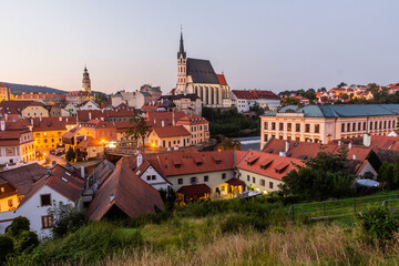 Fototapeta na wymiar Evening skyline view of Cesky Krumlov, Czech Republic