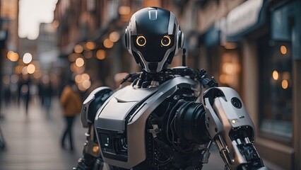 Fototapeta premium robot on the street in a city