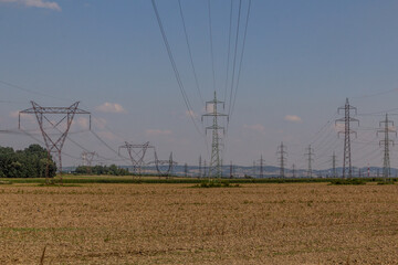 High voltage transmission lines in Southern Bohemia, Czech Republic