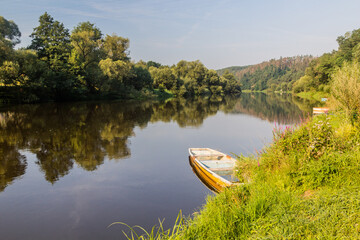 Boats at Luznice river, Czech Republic
