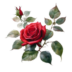 watercolor roses and leaves in a fantasy style. AI-Generated.