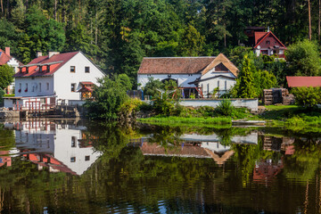 Fototapeta na wymiar Kvechuv mlyn former mill at Luznice river, Czech Republic