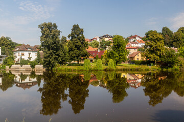 Fototapeta na wymiar View of Luznice river in Tabor city, Czech Republic