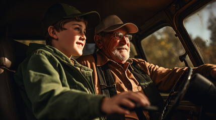 Fototapeta premium Generational Bond: Quality Time in a Truck with Grandpa