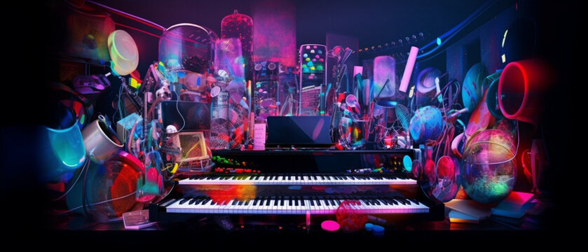 Experience the energy of a colorful music collection - perfect for concert celebrations Created with generative AI tools.