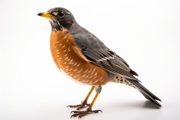 Close-up studio portrait of American Robin Turdus migratorius. Blank for design