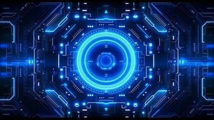 abstract technology background, technology background with HUD design, blue neon color, circle