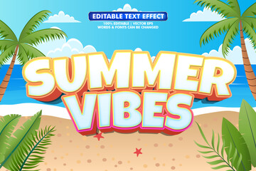 Summer vibes text effect. summer beach background. summer holiday banner 