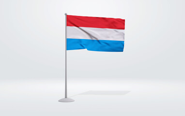 3D illustration of a Luxembourg flag extended on a flagpole and a studio backdrop in the background.
