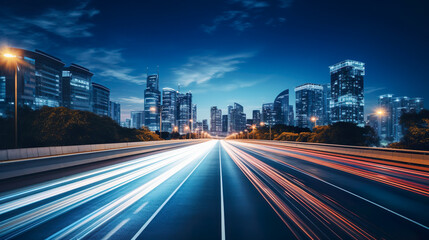 Fototapeta na wymiar 夜空と光りが走る高速道路の風景