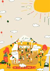 雲がもくもくの秋色のイベント会場の縦向き