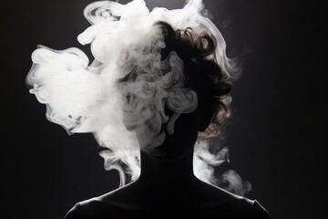 black and white portrait of people with smoke cigarette. - obrazy, fototapety, plakaty