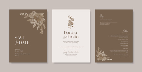 Fototapeta na wymiar Beautiful and elegant wedding invitation with watercolor flower. Simple and elegant wedding card template