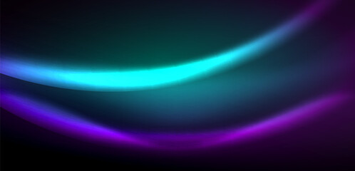 Dynamic waves in ethereal glow of neon lights. Concept merges fluidity of motion with vibrant allure of neon, crafting entrancing backdrop that embodies both vitality and futuristic sophistication