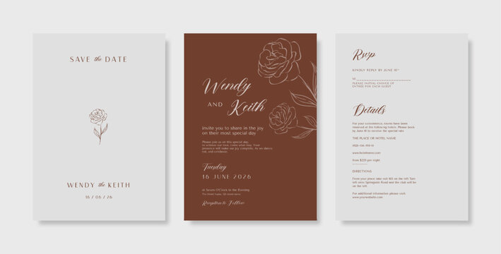 Minimalist wedding invitation template. Premium wedding invitation template. Wedding engagement template. engraved wedding invitation template