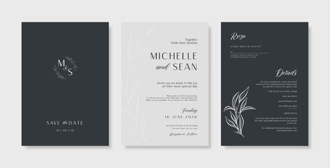 Minimalist wedding invitation template. Premium wedding invitation template. Wedding engagement template. engraved wedding invitation template