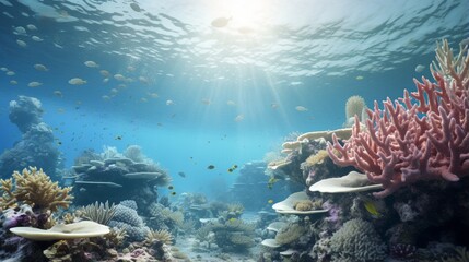 a coral bleaching event, illustrating the ecological challenges faced by fragile marine ecosystems - obrazy, fototapety, plakaty
