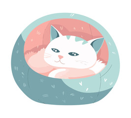 Cute kitten playing with fish toy icon