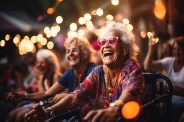 Fotobehang Group of happy elderly woman having fun and laughing in amusement park © Алина Бузунова