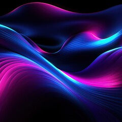 Dark abstract neon background, pink blue waves