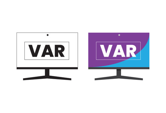 video assistant referee, The vector graphic illustration depicts the concept of Video Assistant Referee (VAR) in football. It showcases the VAR symbol or signs accompanied