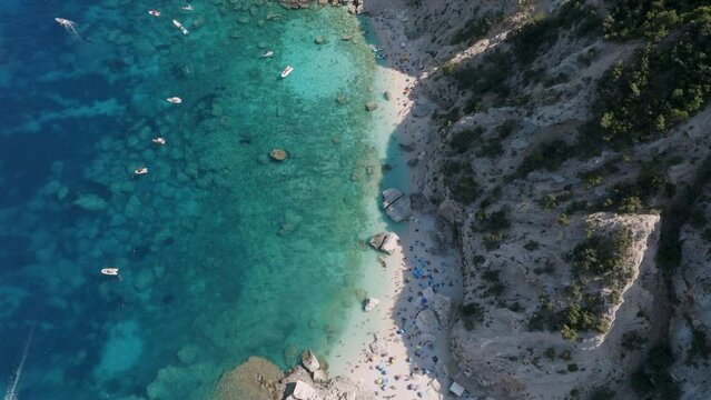 Coast of Baunei, Cliffs and crystal clear water, Aerial view, Sardinia, Italy