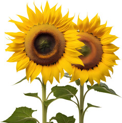 a close-up of sunflowers with a white background. AI-Generated.