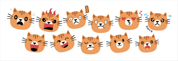 Set of emoji cat vector illustration. Cute emoji cat vector illustration