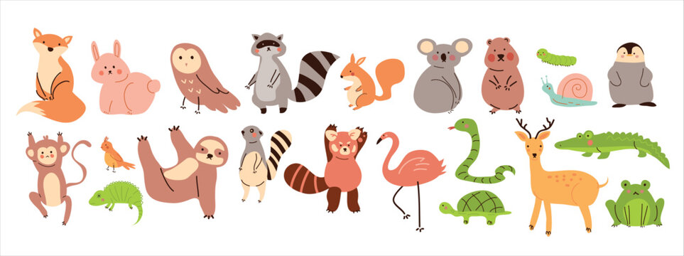 Set of cute animals illustration.