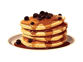 Stack of pancakes with syrup and berries.
