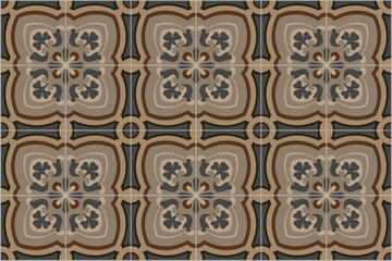 Ceramic Tiles. Hydraulic Portuguese and Spanish ceramic design. Floral decorative ornament. EPS Illustration. 