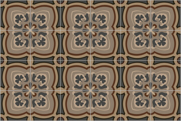 Ceramic Tiles. Hydraulic Portuguese and Spanish ceramic design. Floral decorative ornament.