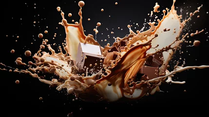 Tuinposter Chocolate and milk textured tasty background splashes © Ziyan Yang